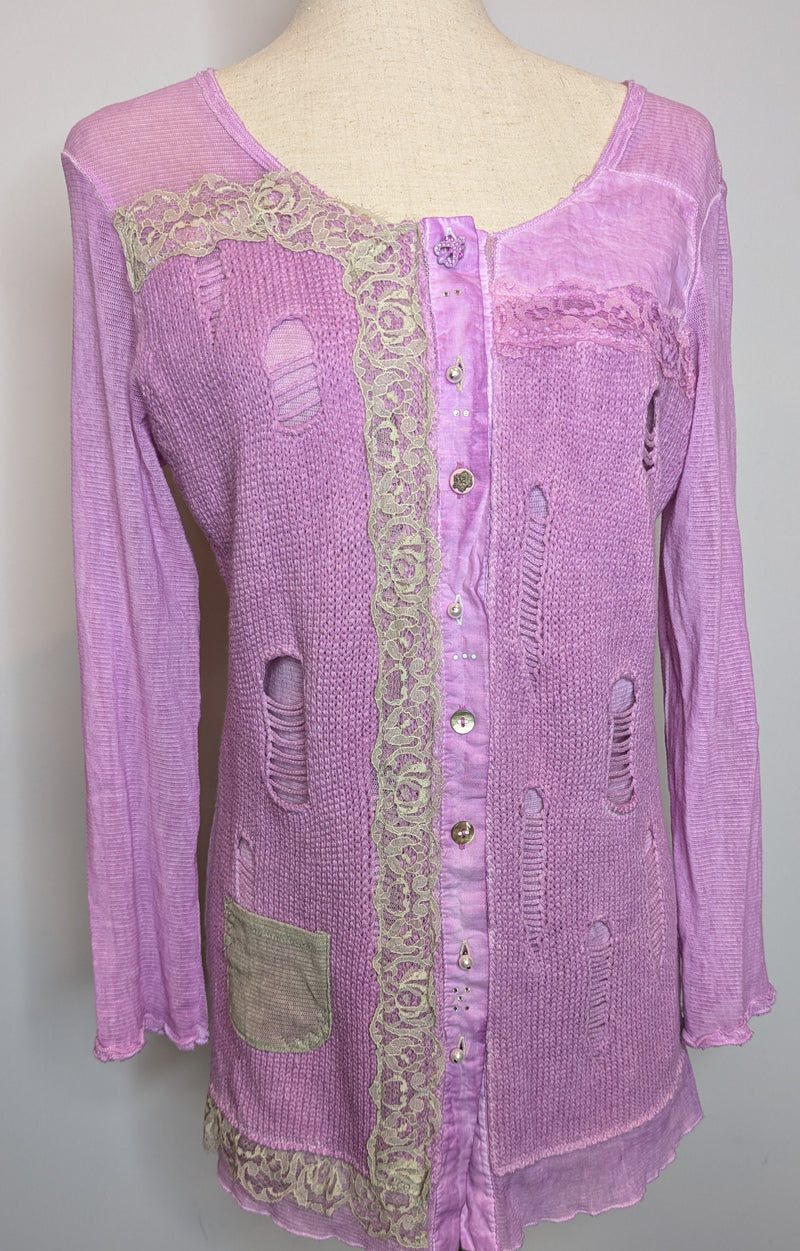 Elisa Cavaletti Club Pink Lilac Embellished Longsleeve Knit Top