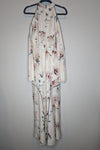 White Suede Floral Plunge Neck Long Maxi Dress