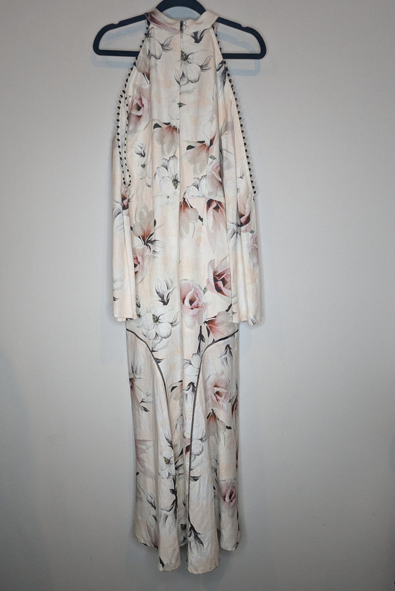 White Suede Floral Plunge Neck Long Maxi Dress