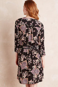 Kachel Black Multicolour Paisley Silk Dress