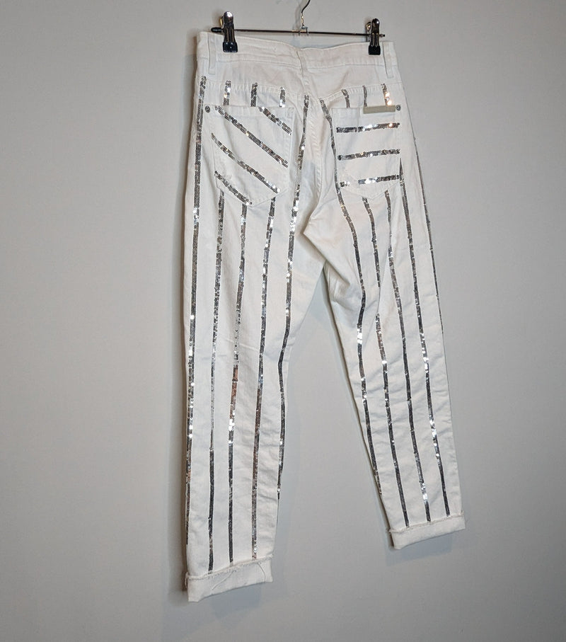 Sass & Bide White & Silver Sequin Jeans