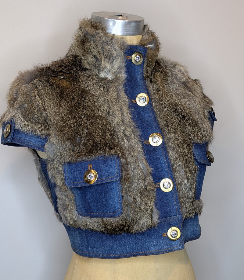 Paix Denim & Fur Cropped Gillet/Vest