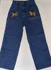 Princess Highway Horse Embroidered Straight wide leg Blue Jeans