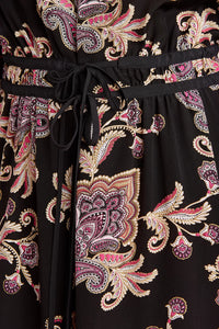 Kachel Black Multicolour Paisley Silk Dress