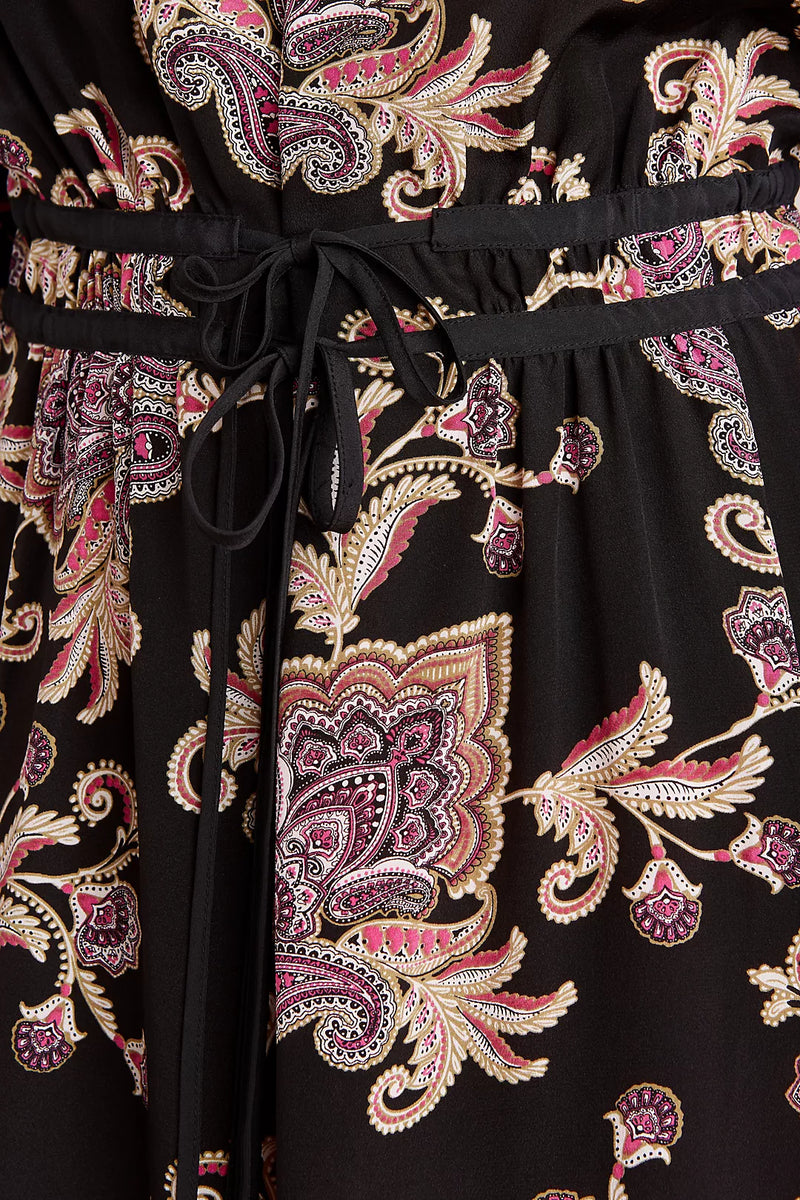 Kachel Black Multicolour Paisley Silk Dress