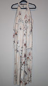 White Suede Floral Plunge Neck Long Maxi Dress