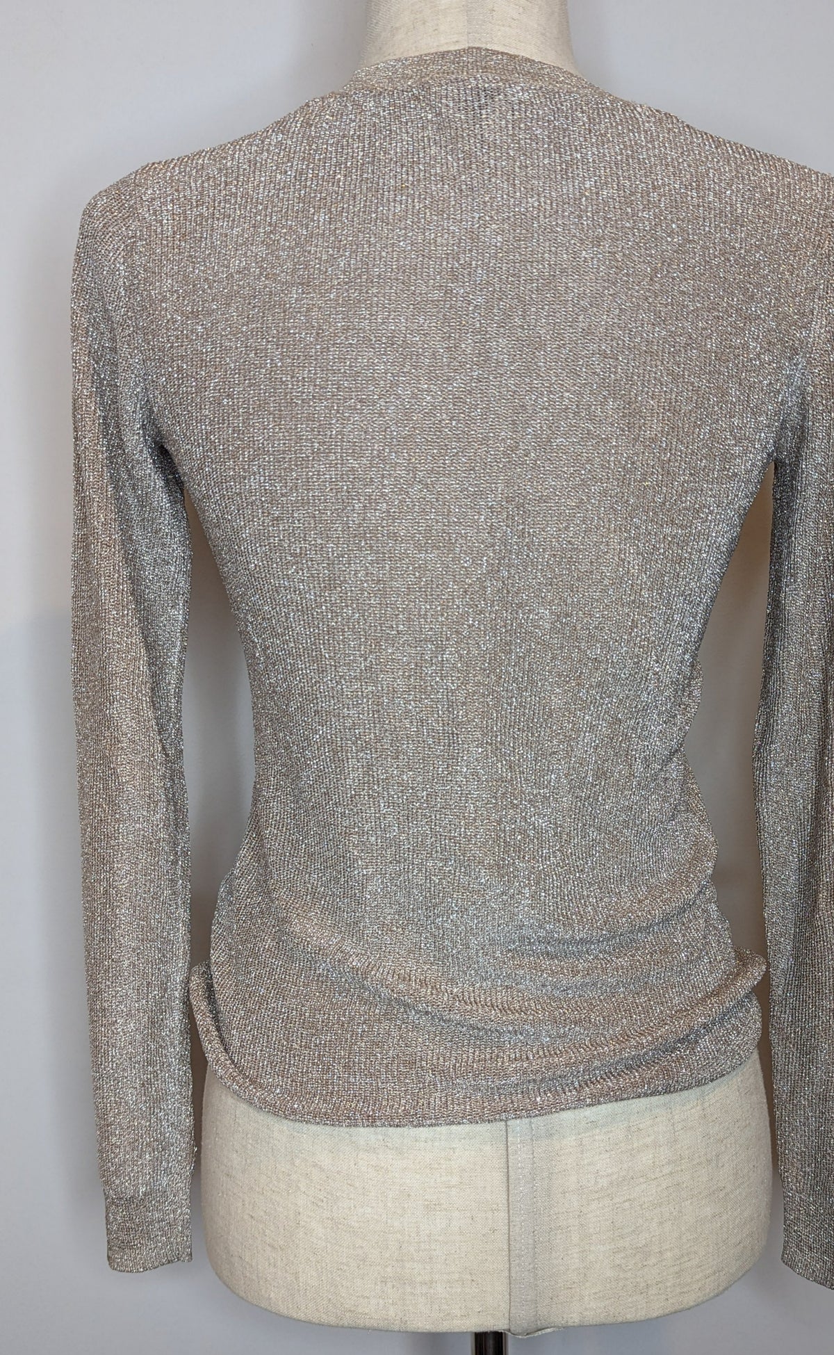 Reiss Gold Metallic Light Long Sleeve Knit Top