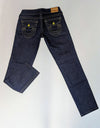 True Religion Low Rise Dark Blue Jeans Yellow Stitch 