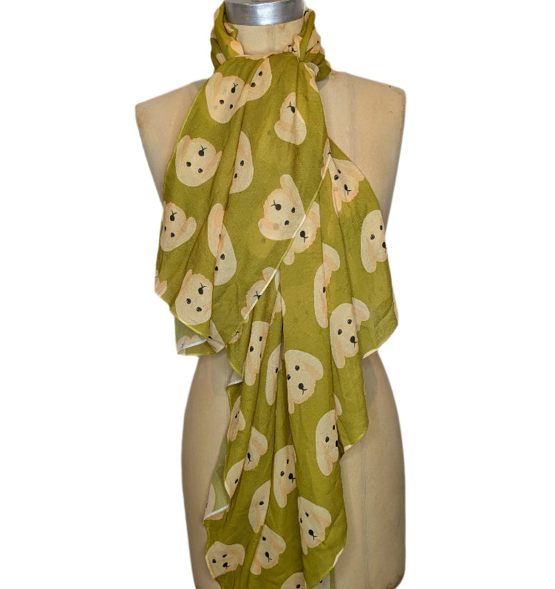 Dog Print Green Long Scarf