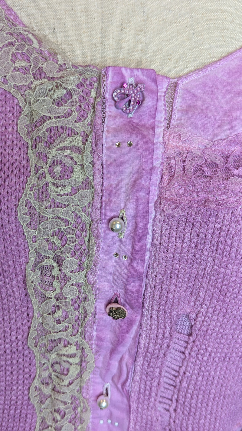 Elisa Cavaletti Club Pink Lilac Embellished Longsleeve Knit Top