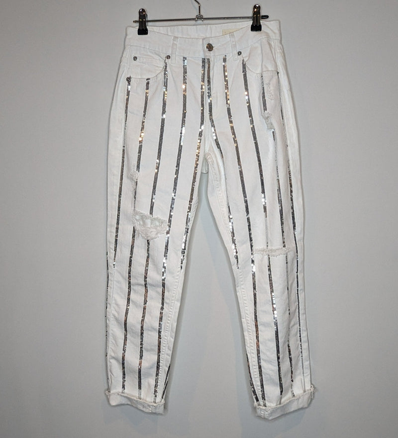 Sass & Bide White & Silver Sequin Jeans