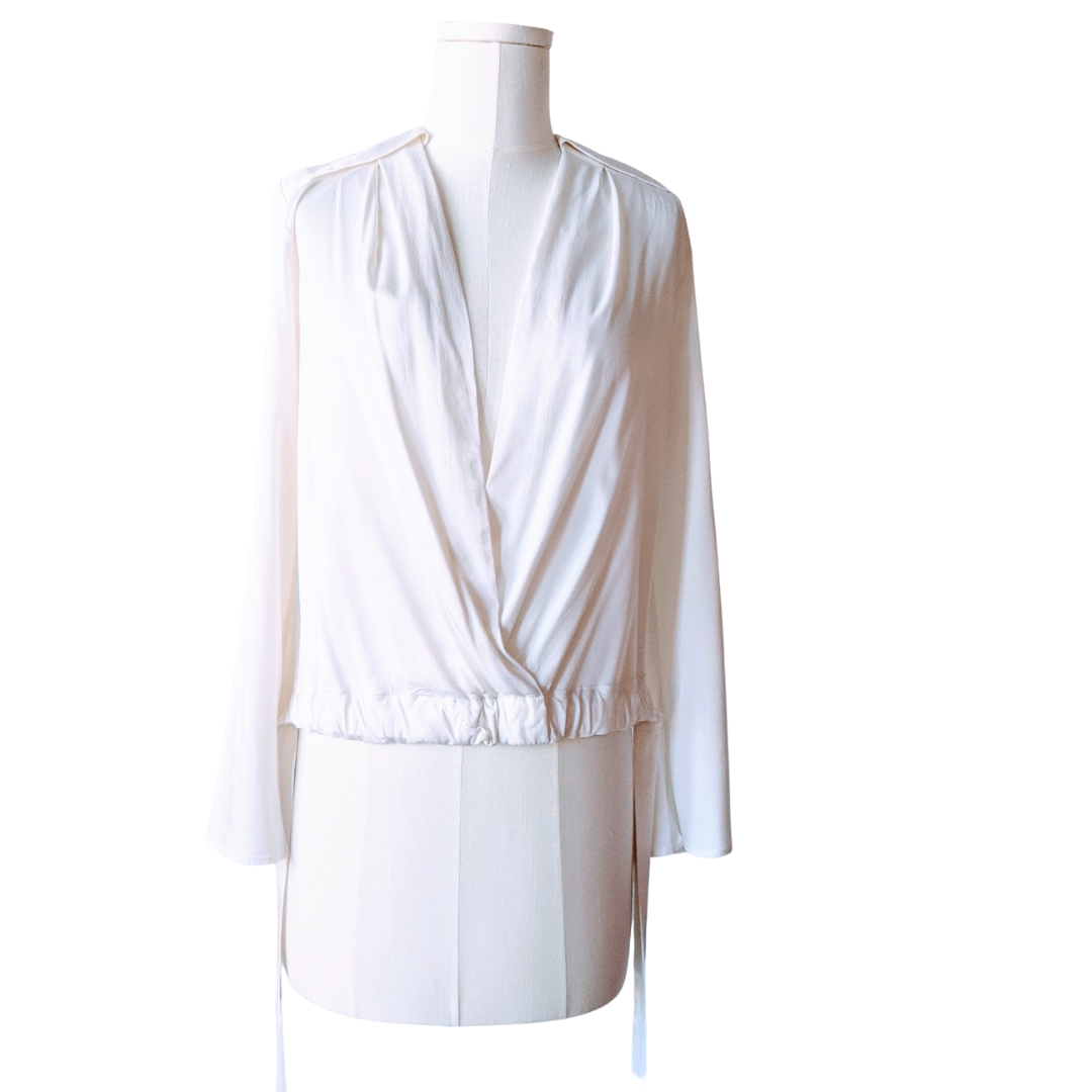 White Sateen Wrap Blouse, by Manning Cartell