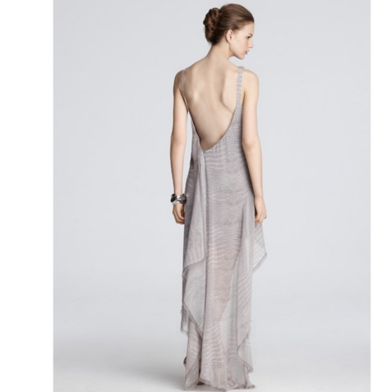 BCBG MAXAZRIA Silk Crocodile Textured Hi-Lo Fishtail Embellished Maxi Gown