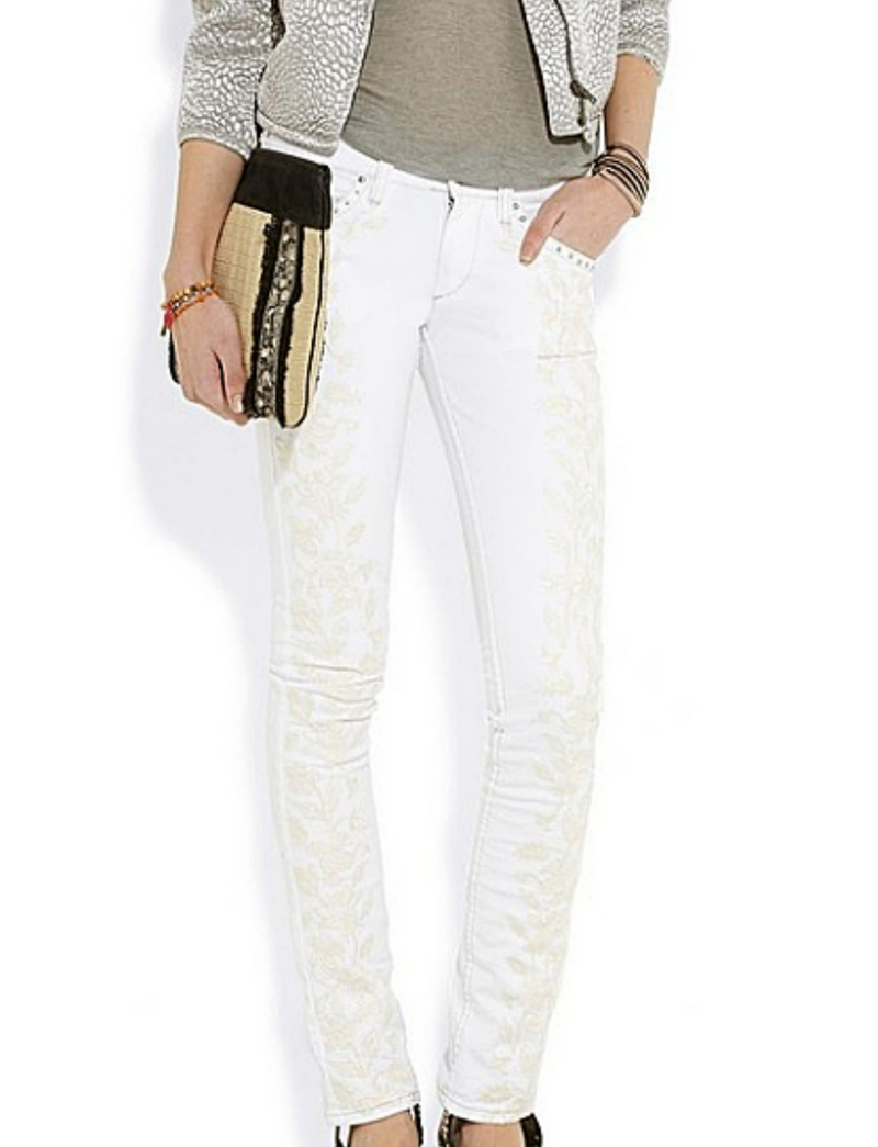 Low rise Cream Galix Embroidered Skinny Jean, Isabel Marant  