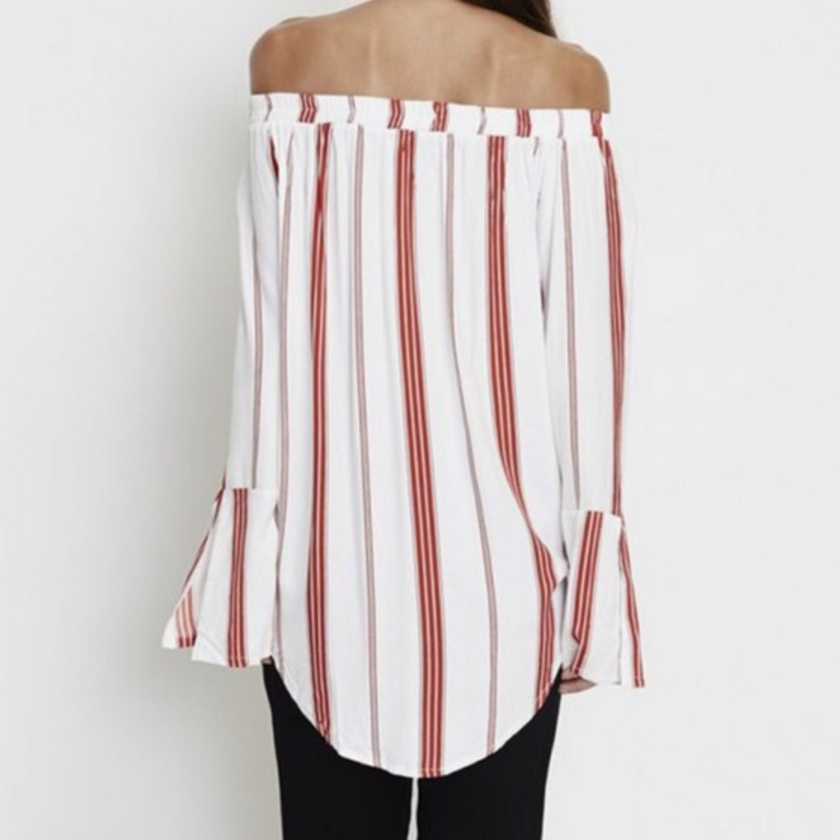 Faithfull The Brand Marfa Red White Stripe London Off Shoulder Top