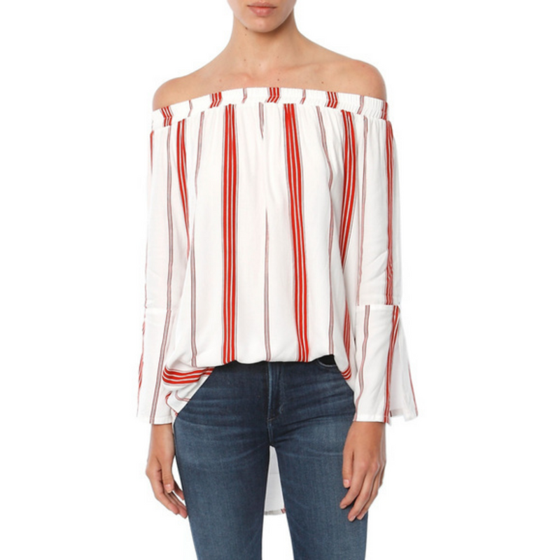 Faithfull The Brand Marfa Red White Stripe London Off Shoulder Top