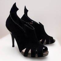 Christian Dior black suede peep toe heels