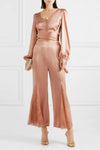 Alice McCall Pink Satin & Lace Flare Bell Bottom Cropped Pants