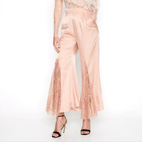 Alice McCall Pink Satin & Lace Flare Bell Bottom Cropped Pants