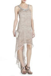 BCBG MAXAZRIA Silk Crocodile Textured Hi-Lo Fishtail Embellished Maxi Gown