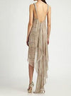 BCBG MAXAZRIA Silk Crocodile Textured Hi-Lo Fishtail Embellished Maxi Gown