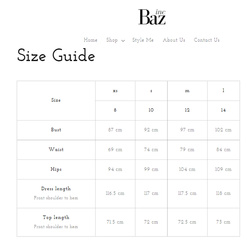 Baz Inc Size Chart Re_find Preloved