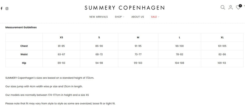 Cecilie Summery Copenhagen Sizechart 2