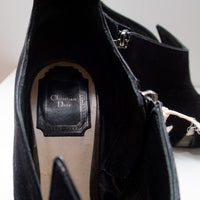 Christian Dior black suede peep toe heels