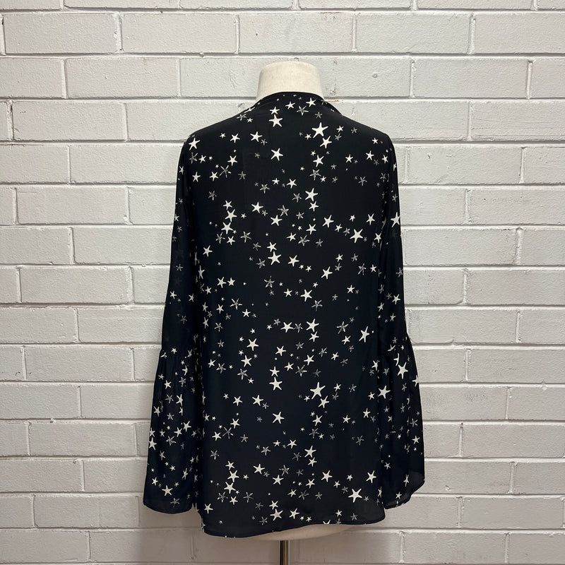 Silk All Over Black & White Stars Blouse, by Baz Inc