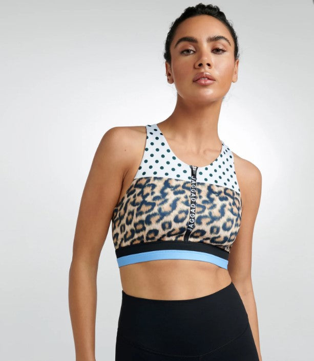 Jaggad Melrose Animal Print High Neck Zip Crop Top