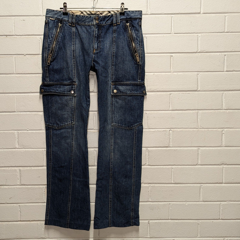 Burberry London Wide Leg Denim Cargo Zip Jeans