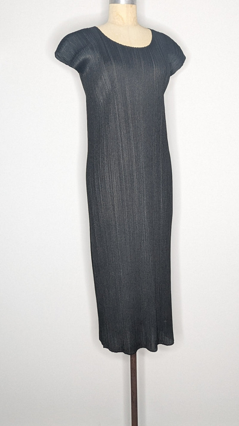 Issey Miyake Black Pleats Please Long Midi Tunic Sheath Dress