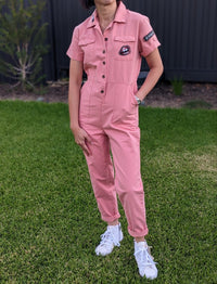 'Introvert' Valentines Upcycled Pink Jumpsuit