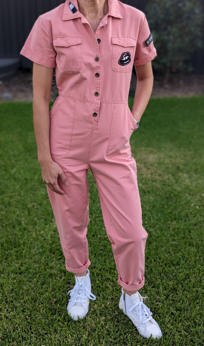 'Introvert' Valentines Upcycled Pink Jumpsuit