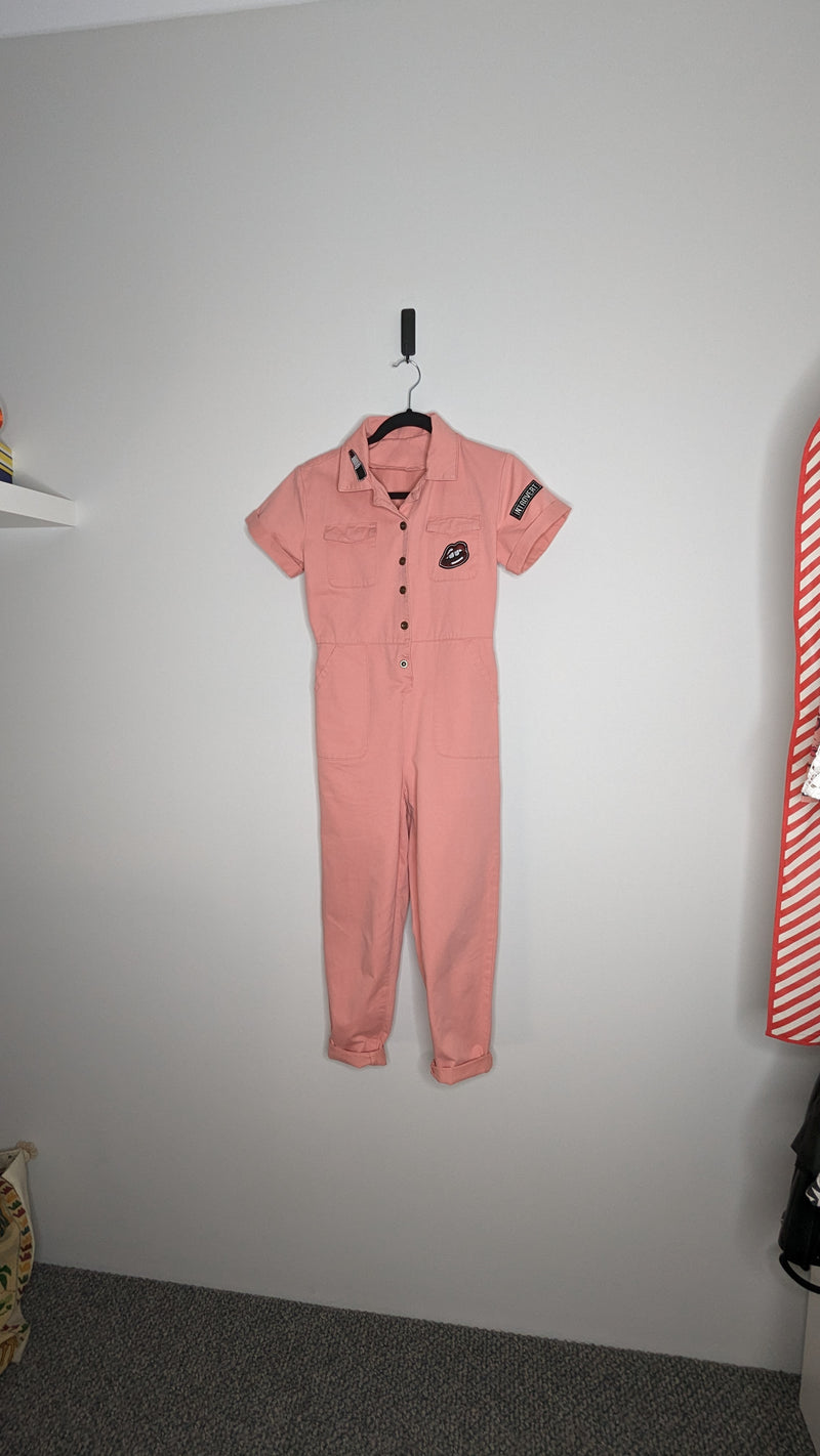 'Introvert' Valentines Upcycled Pink Jumpsuit