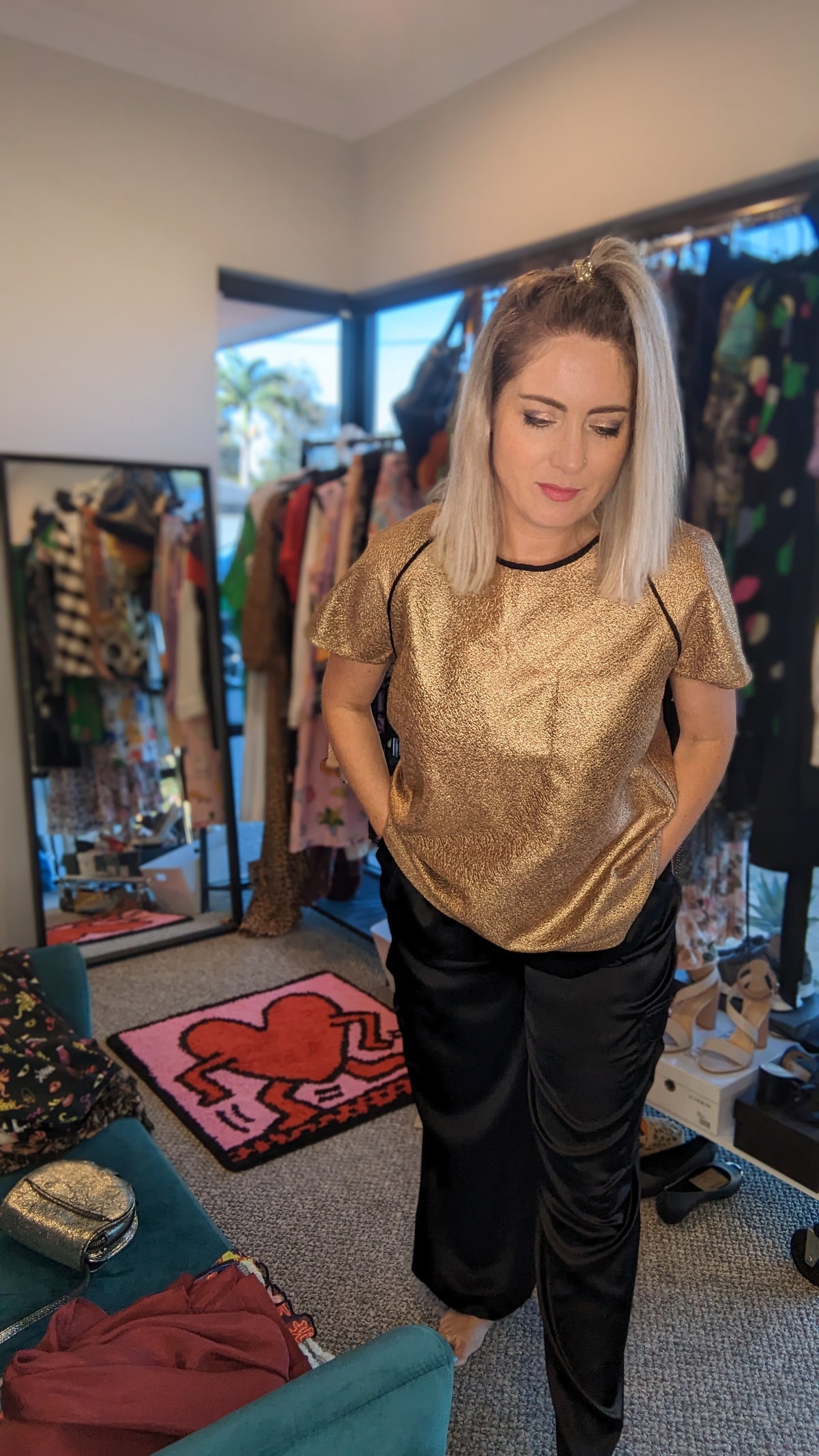 C&M Metallic Gold & Black T-shirt Top 