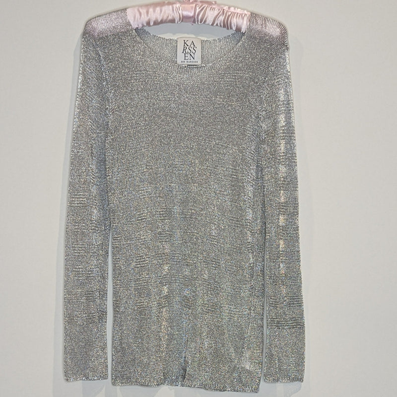 Zoe Karssen Metallic Silver Long Sleeve Knit Top