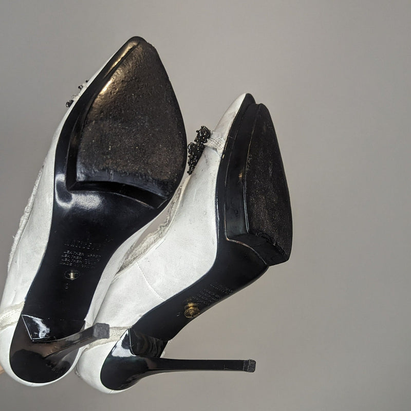 Matichevski Designer Distressed Leather & Diamante Stiletto Platform Heels