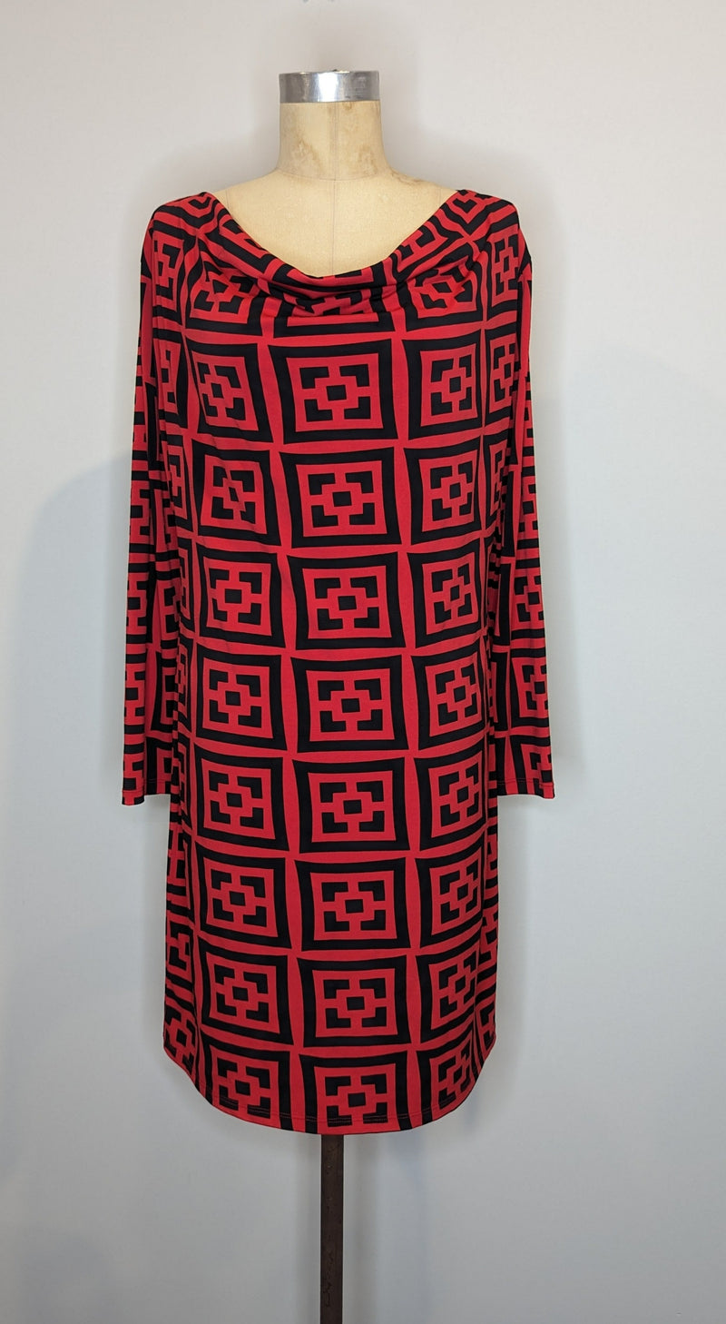 Charlie Brown Geometric Print Red Black Fendi Look Dress