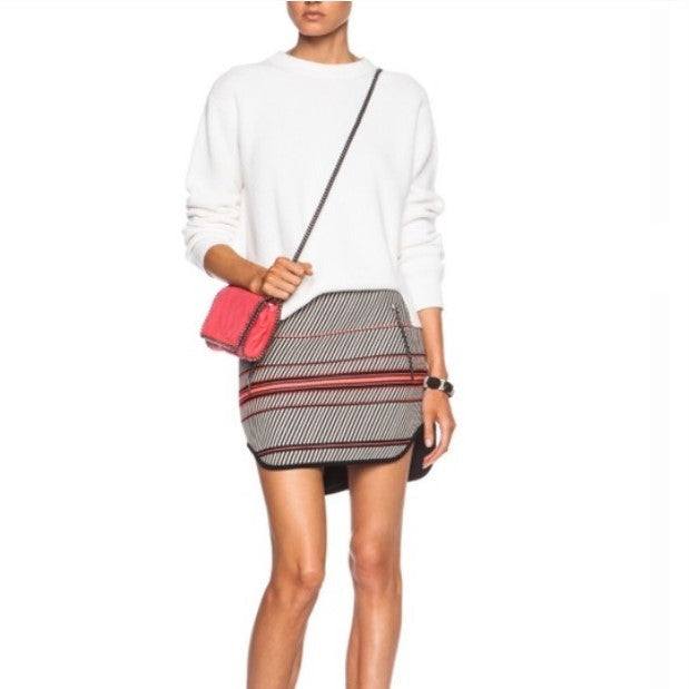 Rag & Bone New York Angular Stripe Embroidered Mini Skirt White Cream Black Neon Pink