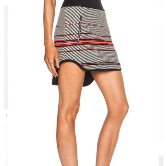 Rag & Bone New York Angular Stripe Embroidered Mini Skirt White Cream Black Neon Pink