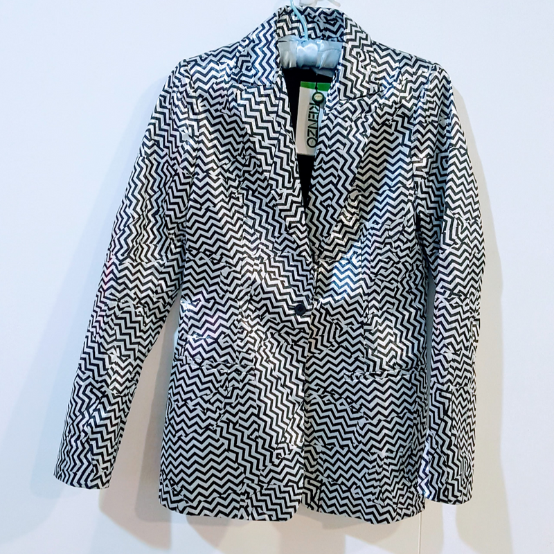 Kenzo 'Broken Floor' Silver Metallic Zigzag Jaquard Blazer