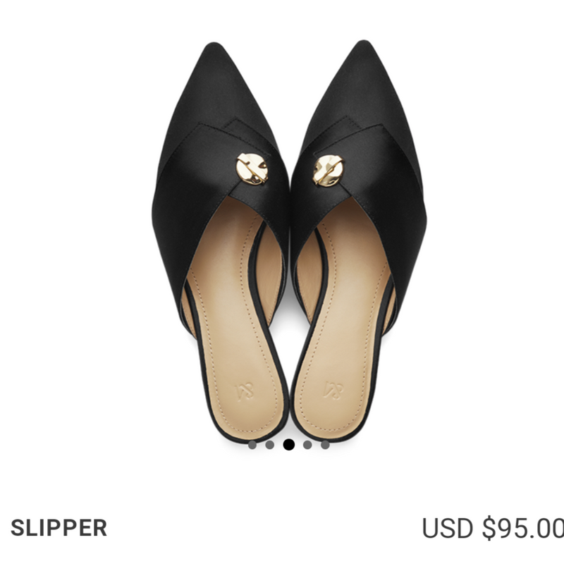 March Muse Black Pointed Toe Slipper Mule Gold Hardware