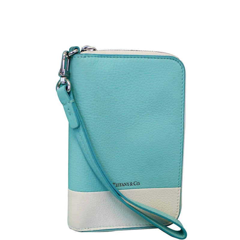 Tiffany & Co. Color Block Zip Around Off White/Blue Wallet