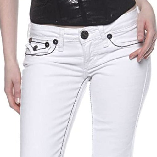 True Religion White Low Rise Jeans Blue Contrast Stiching