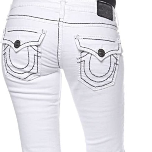 True Religion White Low Rise Jeans Blue Contrast Stiching