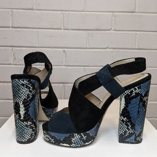 Wittner Snakeskin Suede Peep Toe Platform Heels