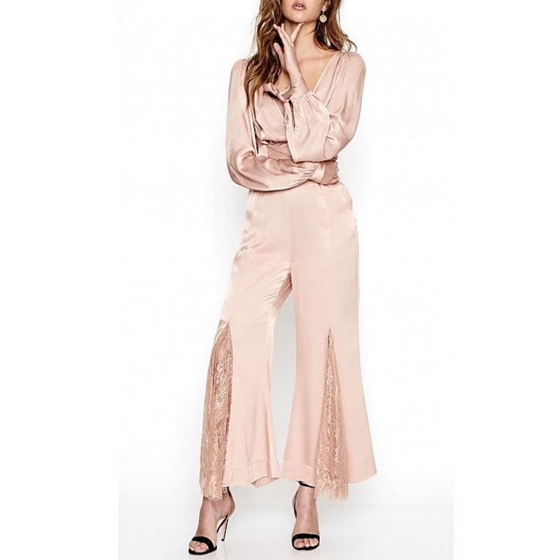 Alice McCall Pink Satin & Lace Flare Bell Bottom Cropped Pants