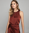 Reiss Rust/Red Martine Draped Front Sleeveless Top