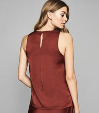 Reiss Rust/Red Martine Draped Front Sleeveless Top